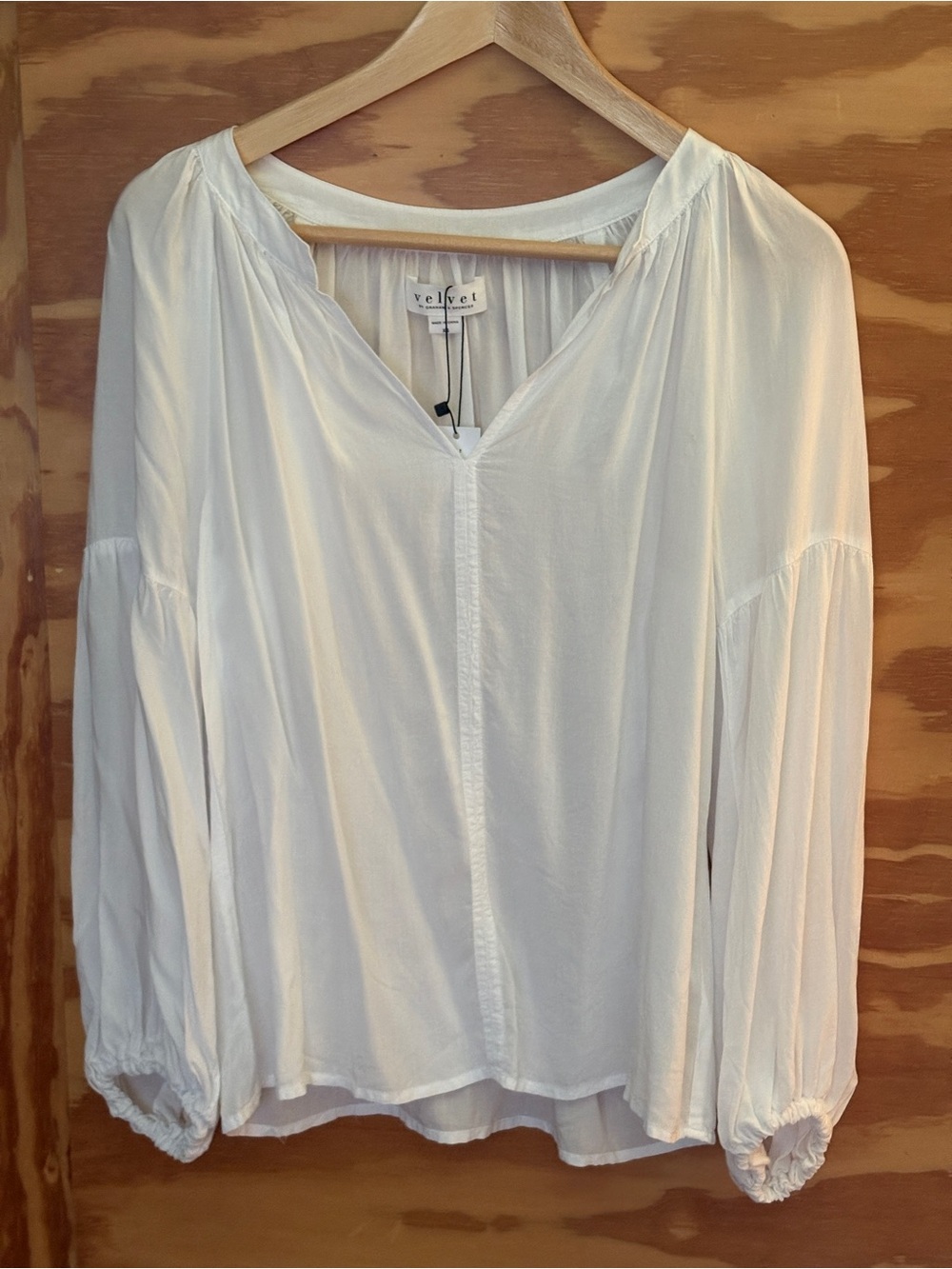 Velvet by Graham & Spencer Elaine Peasant V Neck Top Long Sleeve White Blouse XS